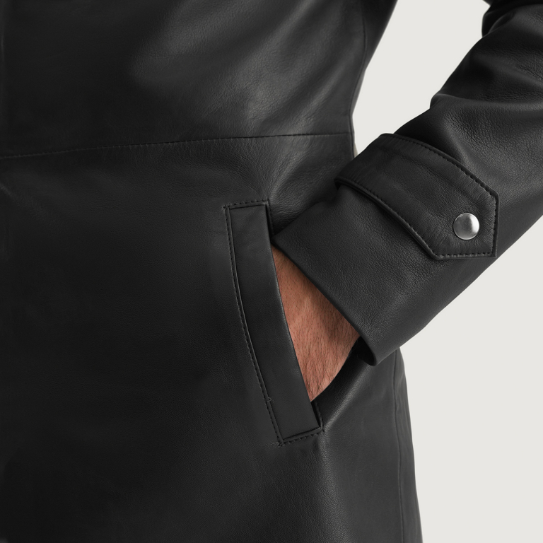 Mens Infinity Black Leather Coat Close-Up-9-1700483266671